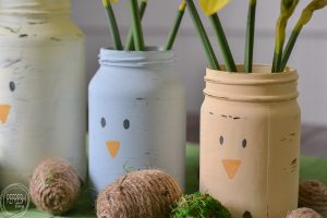 What a great way to reuse old glass food jars! I suppose you could paint other animal faces on these, or just leave them as spring colors, too. Such an easy DIY spring decoration for Easter!