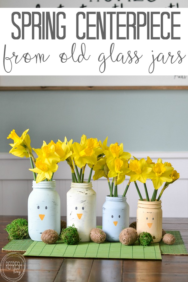 What a great way to reuse old glass food jars! I suppose you could paint other animal faces on these, or just leave them as spring colors, too. Such an easy DIY spring decoration for Easter!