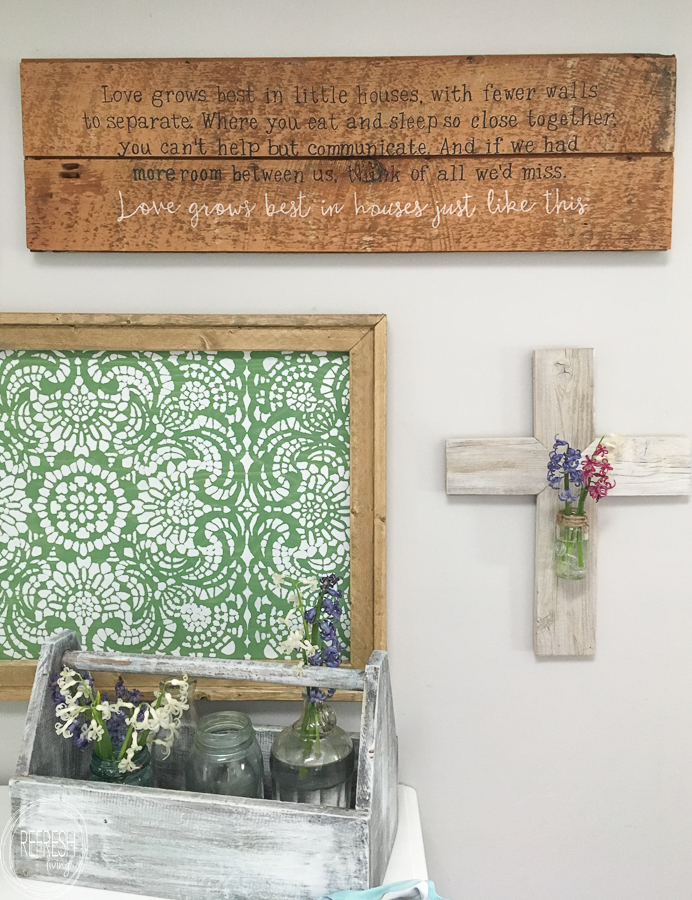 I love this sign for my little house. It looks great in this farmhouse gallery wall!