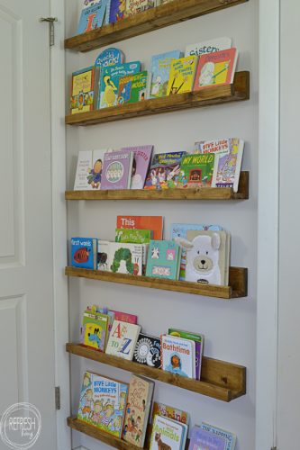 What a great use of unused space behind a door! Add book ledges to store books or small toys.