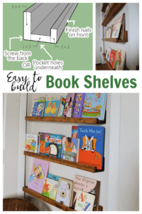 These DIY book ledges are easy to build with basic lumber from the hardware store. They work great as DIY picture frame ledges as well!