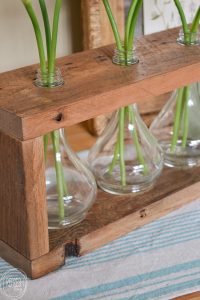 What an easy project using old glass jars and reclaimed wood. I love the combination of the barn wood with the glass! Includes a full tutorial.