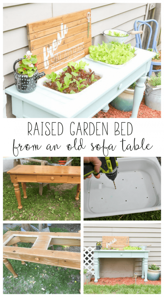 An old sofa table can be reused as a DIY raised garden bed! This is such an easy outdoor project!