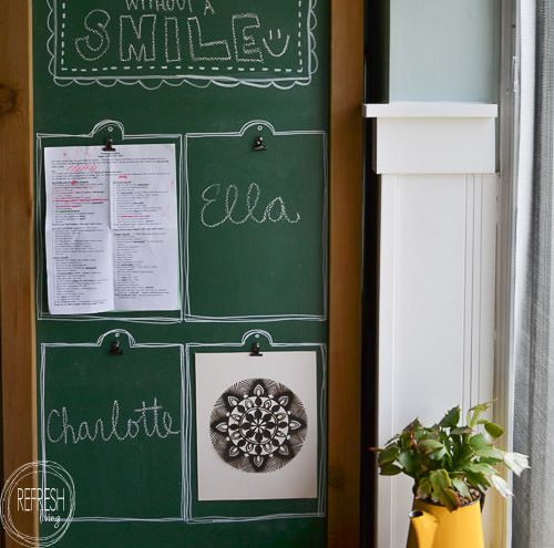 Turn the side of your fridge into a command center with chalkboard paint and a wood frame.