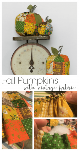 When I found this vintage quilt fabric I knew I could use it to create something for fall. These pumpkins are easy to make and one of a kind! DIY fabric pumpkins with vintage fabric via Refresh Living