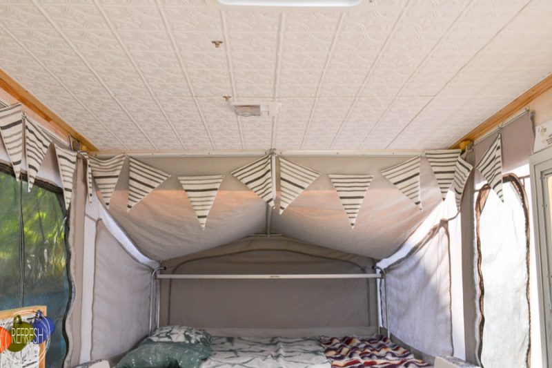 How to install ceiling panels on pop up camper or RV roof. An easy cosmetic update!