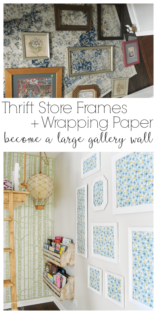 This is definitely what I need! I'm too afraid of commitment to put up wallpaper, so this is the perfect alternative. Use thrift store and second hand picture frames to create a gallery wall with wallpaper or patterned paper from Refresh Living.