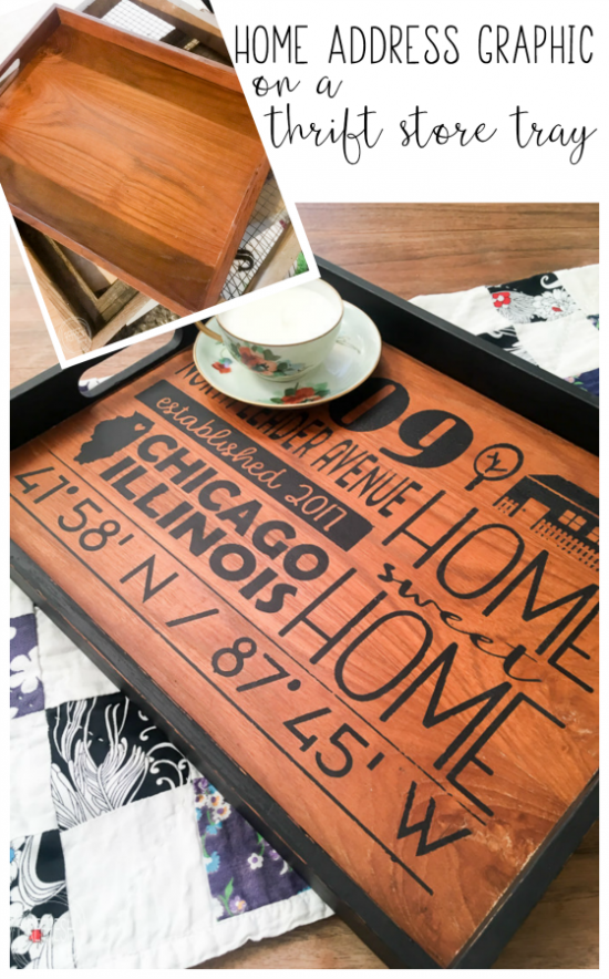 What a great gift for a new homeowner! This wooden tray from the thrift store has been upcycled with a personalized home address graphic. DIY custom home address sign for the new homeowner from an old wooden tray via Refresh Living.