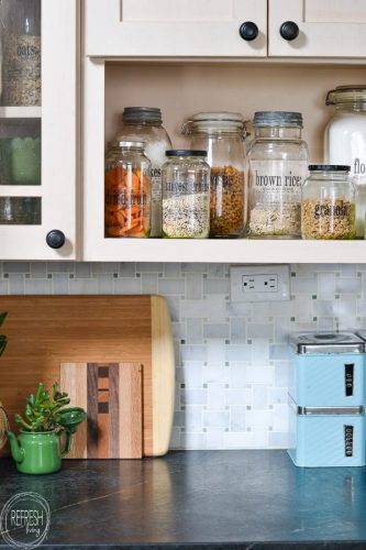 Organize Your Pantry with Glass Jars and Contact Paper (plus free