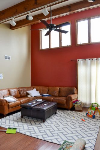 This living room needs a total update, but still needs to be family friendly. Plans for vintage modern eclectic living room on a small budget.