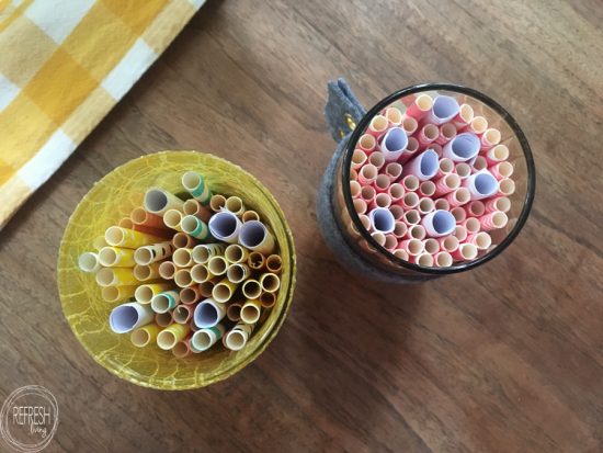Cool idea to reuse old juice glasses AND bring pollinators into your backyard! What an easy way to make a DIY bee hotel for mason bees via Refresh Living. Includes tips for where to hang the mason bee home and what to do with it over the winter.
