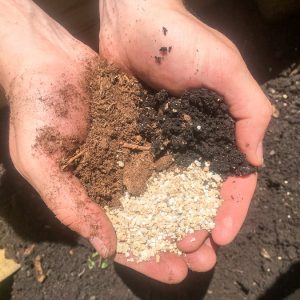 blend of 3 soil types to create soil mix for raised beds