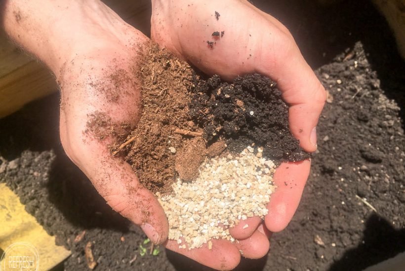 blend of 3 soil types to create soil mix for raised beds