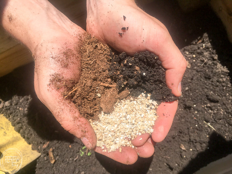 blend of 3 soil types to create soil mix for raised beds