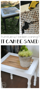 I see chairs, tables, and benches with broken cane all the time. Now this is a great way to fix the broken caning and give it a whole new look.