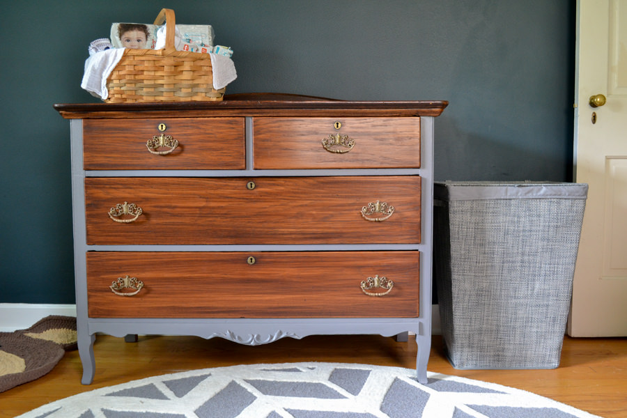 Gray Painted Dresser With Dark Wood Stained Doors Plus How To Use
