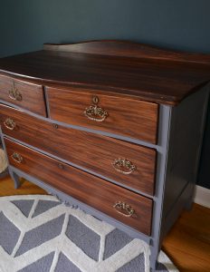 Using gel stain is an easy way to darken the color of wood without the hassle of stripping or sanding. Gray and wood dresser with General Finishes Java Gel Stain. Includes a video showing how to apply gel stain over previously finished wood.