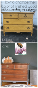 You can darken the color of finished wood without the hassle of sanding or stripping to the original wood. So many great tips for refinishing furniture!