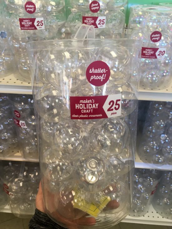 clear plastic ornaments to use for kids ornament DIY for classroom craft at holiday party