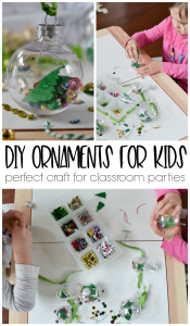 This is a great way for kids to make their own ornaments using clear ornaments. The perfect craft for Christmas classroom parties for preschool, kindergarten and first grade.