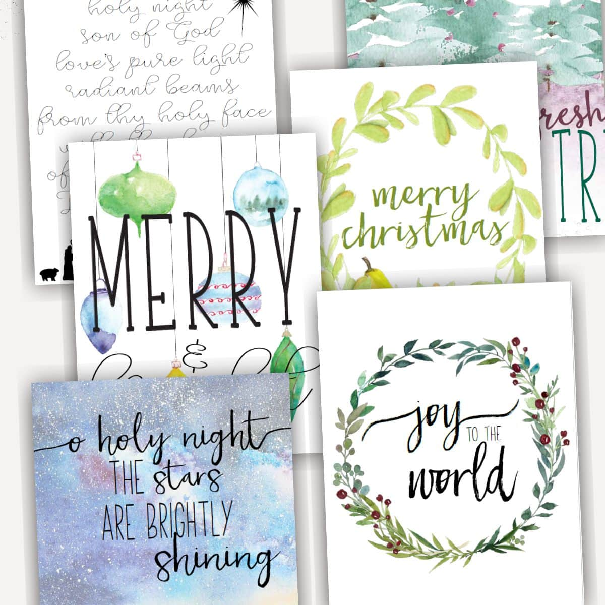 O Holy Night PRINTABLE Wall Art - Watercolor Christmas Tree Song Lyrics  Holiday Decor