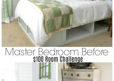 Boring master bedroom gets a makeover for less than $100. It's now a colorful vintage modern space.