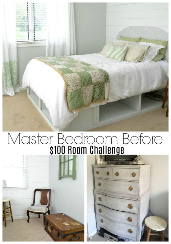 Boring master bedroom gets a makeover for less than $100. It's now a colorful vintage modern space.