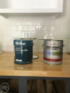 This is the best paint for painting kitchen cabinets. It levels well and dried to a durable finish, without the need for a topcoat!