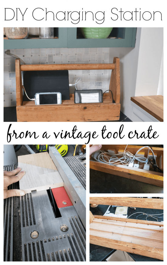 Love this idea to use an old tool crate and turn it into a charging station. I see these vintage caddies in the basements of estate sales all the time!