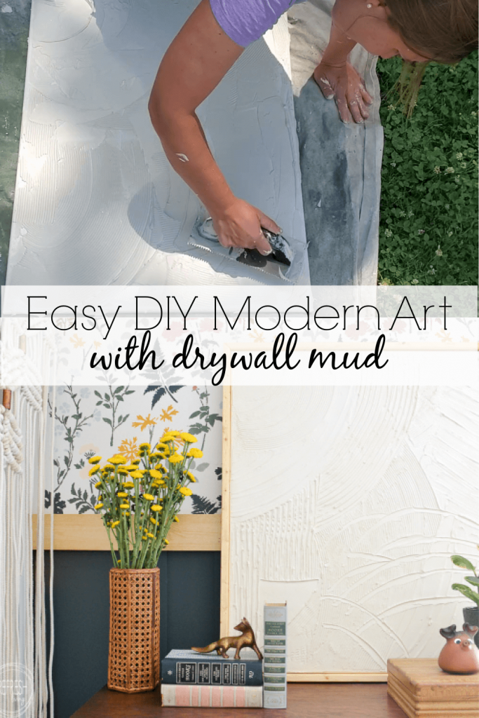 Such an easy way to make large scale art for cheap using canvas artwork and drywall mud. Video tutorial and step by step process for how to make a DIY modern art on canvas