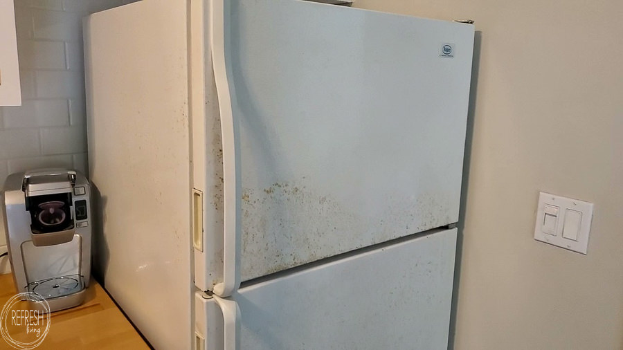 How to paint a fridge to get rid of rust spots. This tutorial walks through all the steps and show the best type of paint to use to paint a fridge.