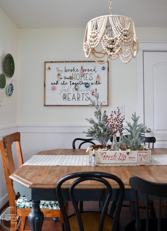 Use a vintage soda crate to create a unique Christmas centerpiece.