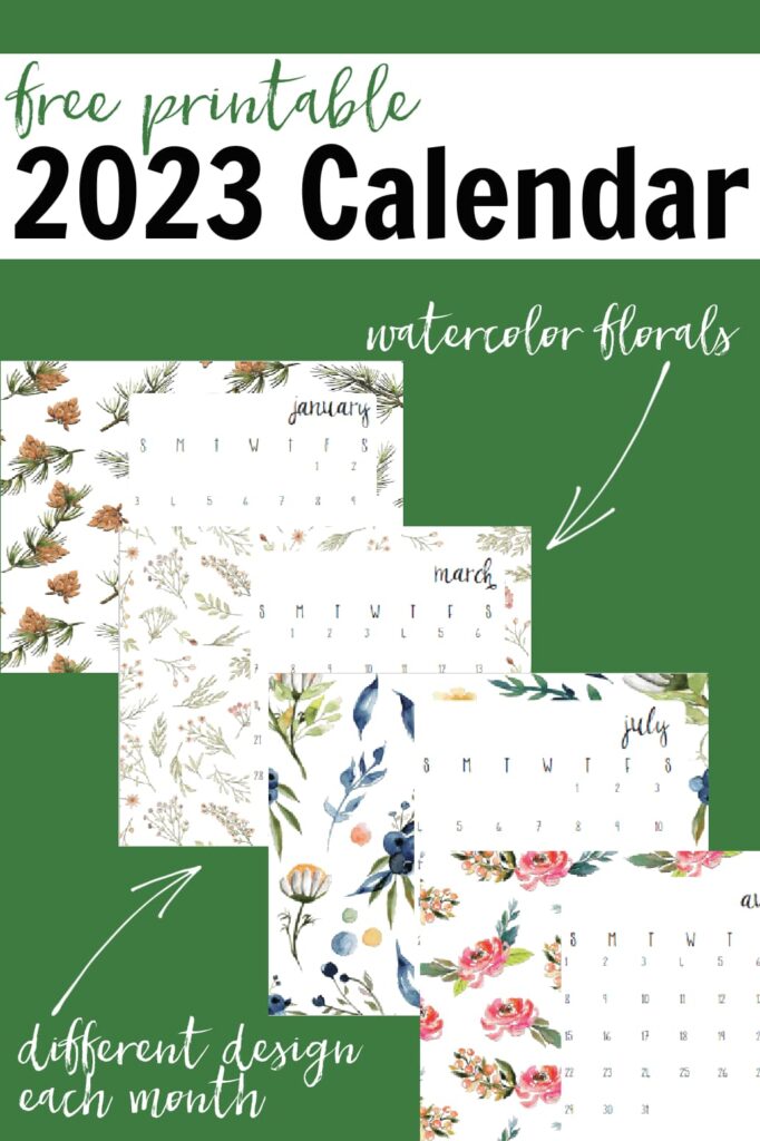 printable 2023 calendar free watercolor floral printable calendar portrait and landscape designs