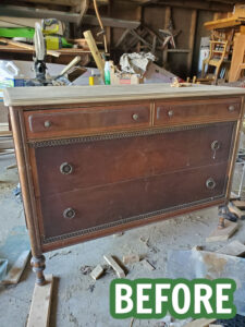 You won't believe the beautiful wood hiding under this old finish on this dresser. It's easy to remove the old finish from vintage furniture to reveal and highlight the natural woodgrain.