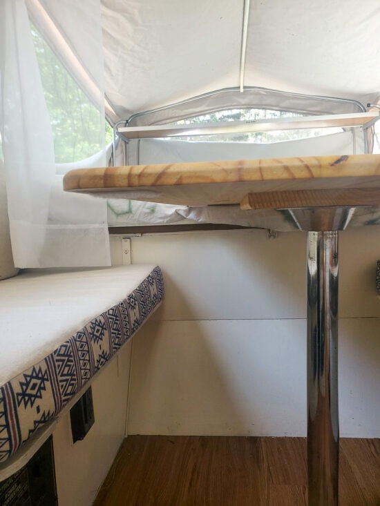 RV camper table with metal pole