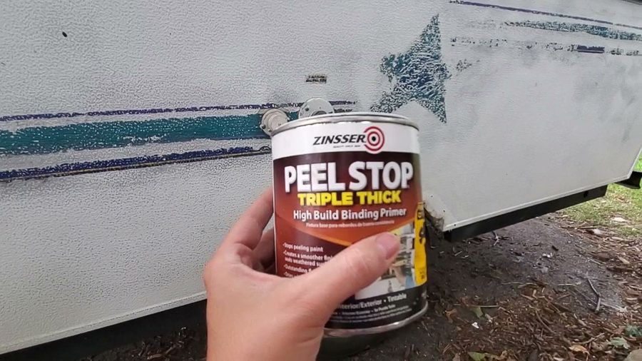 how to paint over decals on a camper