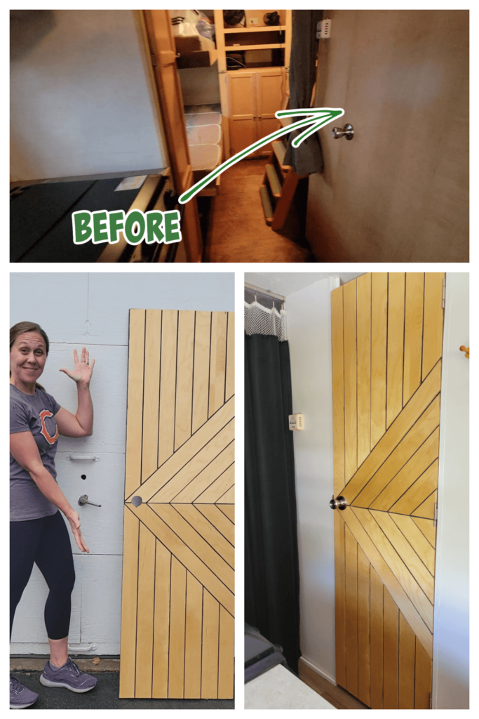 rv door update with wood - modern wood door in a camper