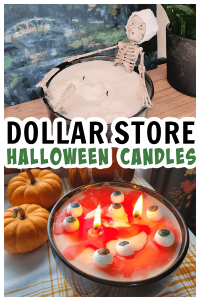 Halloween candles made from items from Dollar Tree for Halloween