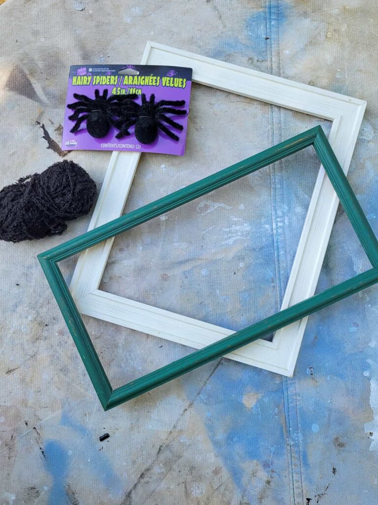 make a spider web decoration from an old picture frame thrift store