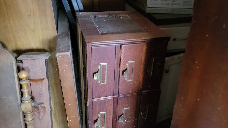vintage card catalog before refinishing without legs or top