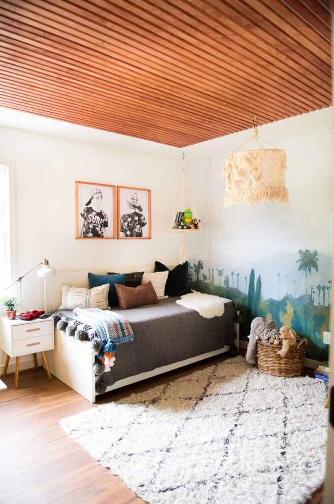wood slat ceiling in bedroom for modern ceiling design ideas
