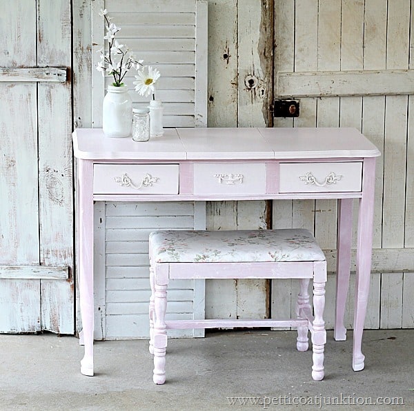 pink and white painted desk french provincial style