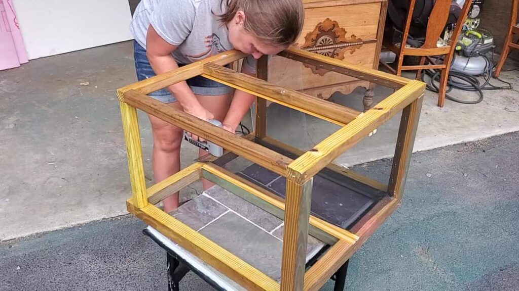 attach screen to wood frame to make a caterpillar cage