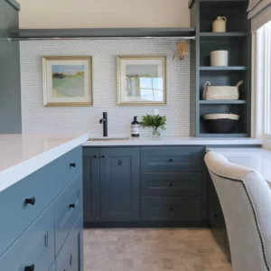blue painted cabinets