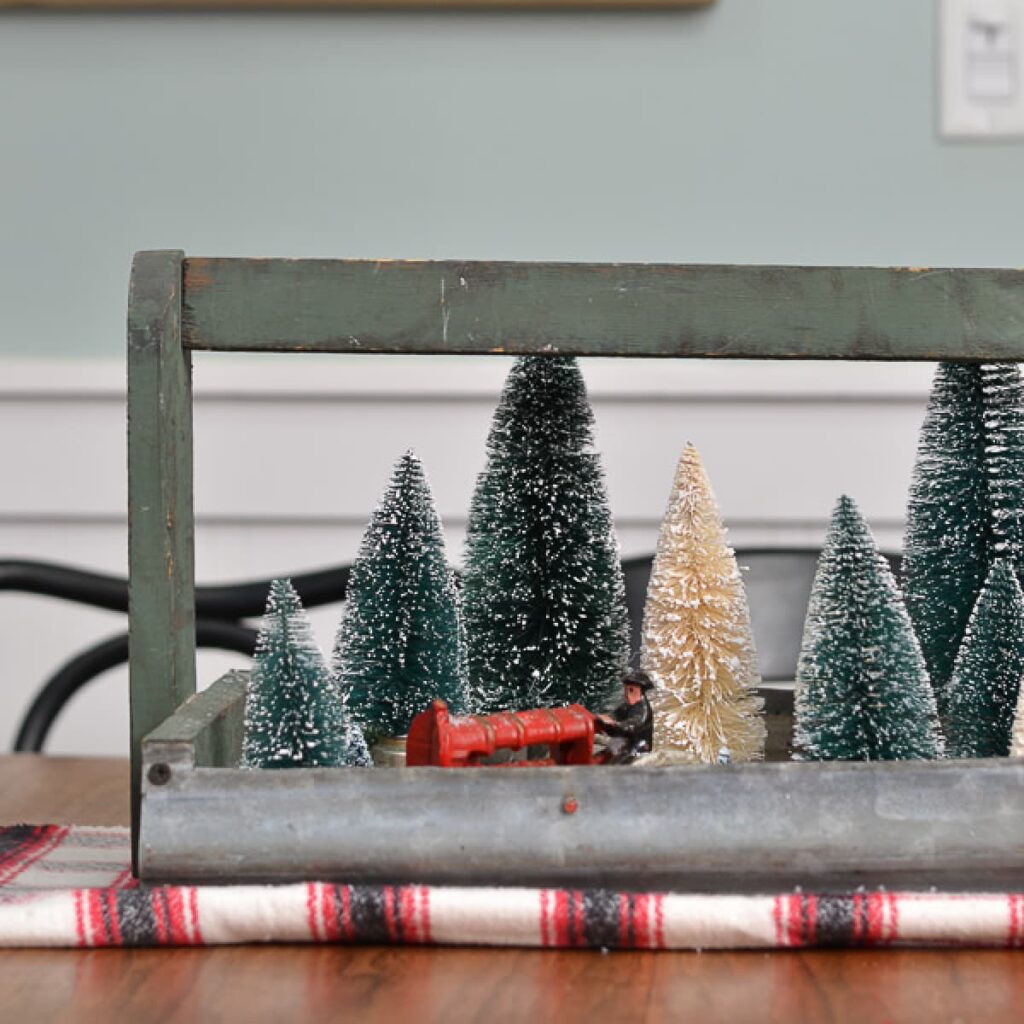creative ideas for using bottle brush trees in Christmas decor