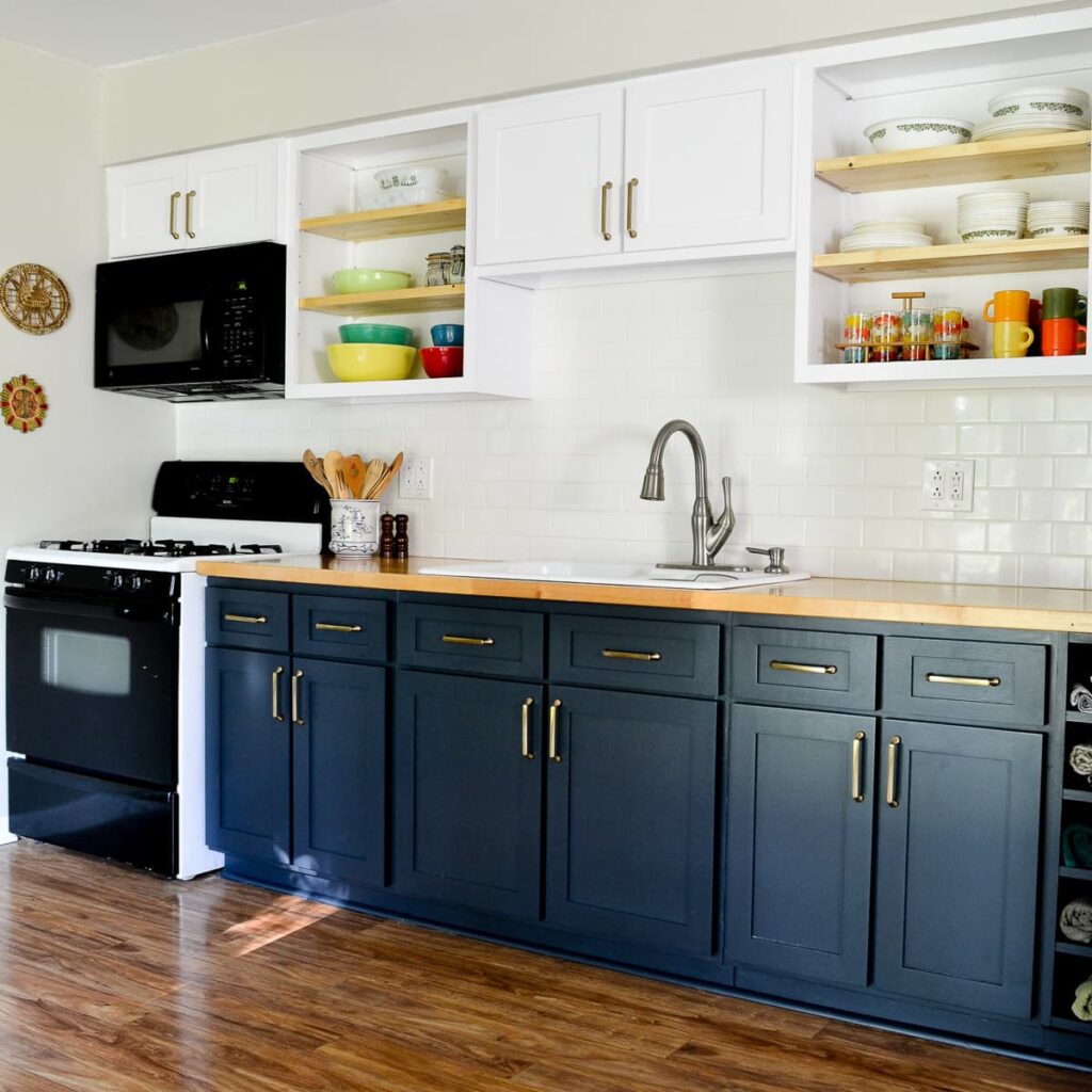 dark blue cabinets with white cabinets painted with the best cabinet paint
